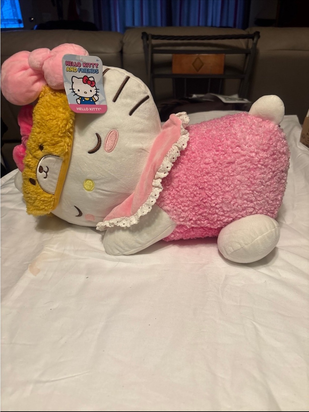 Hello Kitty Pink Plush with Yellow Bear Eye Mask